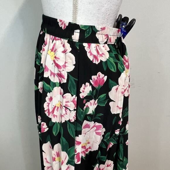 On 34th Skirt size Small Black Pink Green Floral Tulips Pleated Mid Tropical - Picture 5 of 9